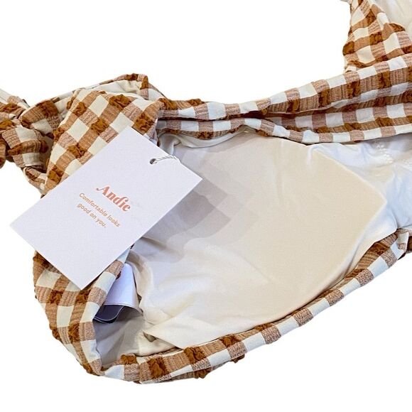 Andie Sparrow Brown Gingham Mandalay Shoulder Tie Bikini Top Sz M NWT - Picture 7 of 12